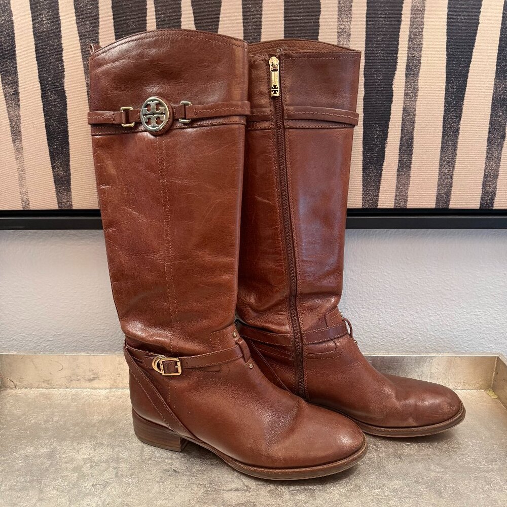 Tory Burch Brown Leather Knee-High Heeled Boots